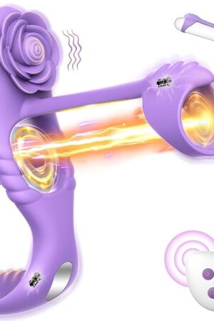 Vibrating Cock Ring Vibrator for Couples, Erection Penis Ring Sex Toys with Rose Clitoral Stimulator, Male Sex Toy with 10 Vibrations for Penis Testicles Stimulation, 4 in 1 Adult Toy for Men Women