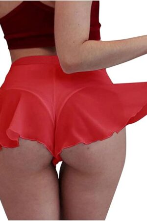 Women's Sexy Mesh Sheer Micro Mini Skirt High Waisted Lingerie Shorts Novelty Clubwear Swimsuit Bikini Bottom