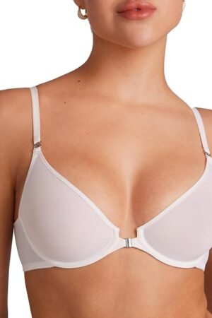 Women's Cosnufy Sheer Front Closure Bra - Demi Sexy Seamless Unlined No Padding Mesh Underwire Bra