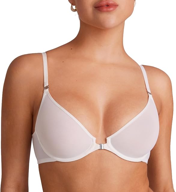 Women's Cosnufy Sheer Front Closure Bra - Demi Sexy Seamless Unlined No Padding Mesh Underwire Bra