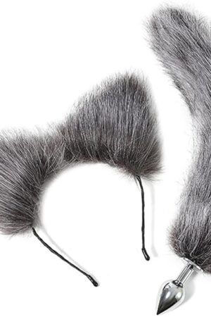 Butt Plug Fox Tail,Silver Blue 2Pcs/Set Sex Fox Tail Anales Plug Toys Butt Plugs with Cat Ears Headband Anal Sex Toys for Women Man Beginners Adult Couples Bondage, Brown/White-3.4cm Anal Plugs
