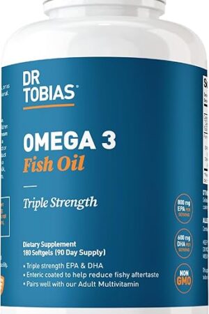 Dr Tobias Omega 3 Fish Oil, 2000mg Triple Strength with 800mg EPA 600mg DHA Per Serving, Fish Oil Omega 3 Supplements for Heart, Brain & Immune Support, 180 Softgels, 90 Servings
