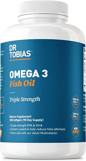 Dr Tobias Omega 3 Fish Oil, 2000mg Triple Strength with 800mg EPA 600mg DHA Per Serving, Fish Oil Omega 3 Supplements for Heart, Brain & Immune Support, 180 Softgels, 90 Servings