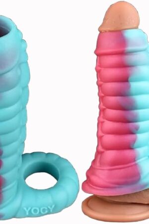 5.9" Silicone Dragon Penis Sleeve Male Penis Enlargement Sleeve, Penis Enlarger Sleeve with Cock Ring, Realistic Penis Sheath Male Adult Sex Toy (Colorful)