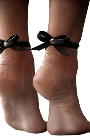 Women Sexy Leather Ankle Accessories Adjustable Bow Ankle Bracelets Handcuffs Goth Fetish Clothing Punk Exotic Accessorie(2PCS)
