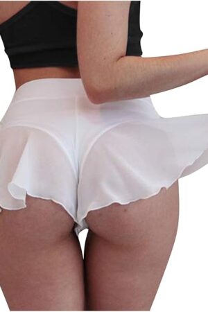 High Waist Sheer Mesh A Line Flowy Skirt Womens Sexy Pleated Ruffled Dance Skirts Hot Lingerie Mini Shorts