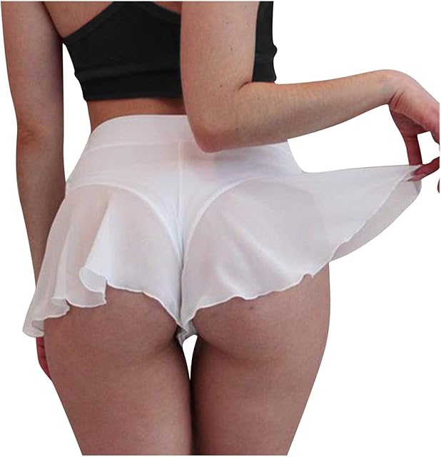 High Waist Sheer Mesh A Line Flowy Skirt Womens Sexy Pleated Ruffled Dance Skirts Hot Lingerie Mini Shorts