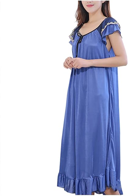 Women Ruffle House Dress Loose Short Sleeve Sexy Nightgown Solid Lace Trim Nighties Comfy Sleepshirts Sleepwear