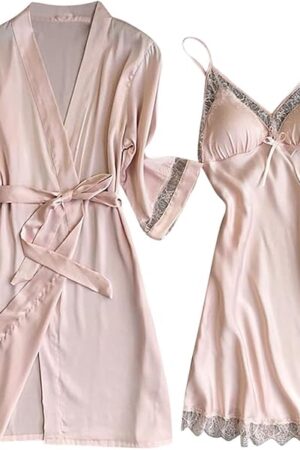 Womens Sexy Lace 2 Piece Outfits Built in Bra Slip Dress Nightgown Sets Bride Honeymoon Wedding Night Loungewear