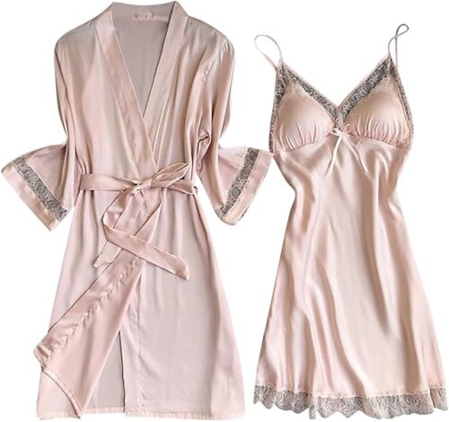 Womens Sexy Lace 2 Piece Outfits Built in Bra Slip Dress Nightgown Sets Bride Honeymoon Wedding Night Loungewear