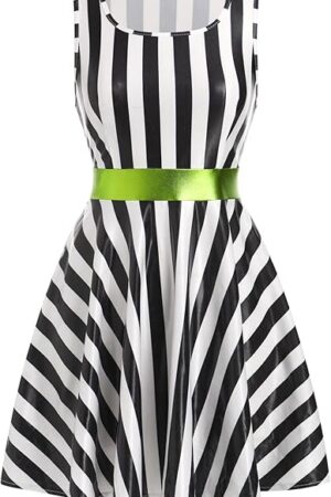 Women's Shiny Metallic Dress Sexy Sleeveless Skater Mini Dress Holographic Party Rave Dance Clubwear Halloween Costume