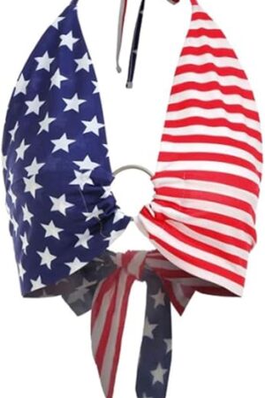 Women USA Flag Halter Backless Camis Streetwear Club Patchwork Camisole Crop Top,