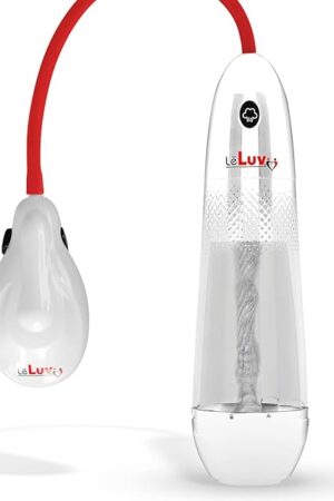 LeLuv Automatic Sucking Stroker Magic Sleeve Male Masturbator with ePump Penis Vacuum Pump - White Dots