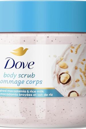Dove Scrub Macadamia Rice Milk Body Scrub Exfoliates and Deeply Nourishes for Smooth, Radiant Skin 15 oz