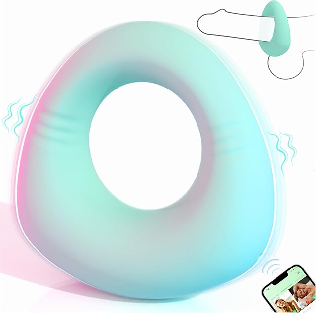 Full Liquid Silicone Soft Vibrating Cock Ring, 009LB Mint Green APP Pleasure Penis Ring Vibrator Couples Adult Sex Toys for Men Women, HOESDIK 10 Vibrations Male Couple Sex Toy Game for Men Erection
