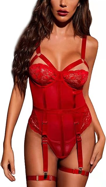 Women Garter Lingerie Set Strappy Teddy Naughty Bodysuit Exotic One Piece Babydoll