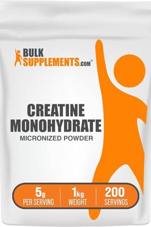BulkSupplementscom Creatine Monohydrate Powder - Micronized Creatine Powder, Unflavored - Pure & Gluten Free, 5g (5000mg) per Servings, 1kg (22 lbs) (Pack of 1)