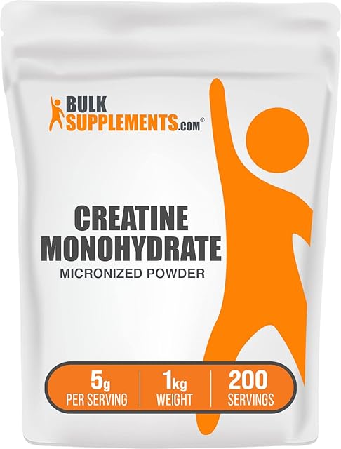 BulkSupplementscom Creatine Monohydrate Powder - Micronized Creatine Powder, Unflavored - Pure & Gluten Free, 5g (5000mg) per Servings, 1kg (22 lbs) (Pack of 1)