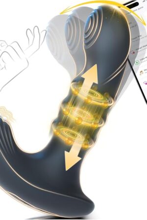 Wiggling Prostate Massager with Beaded Thrusting Ring, Vibrating Anal Butt Plug, App Remote Control Anal Male Adult Sex Toys for Men Women Couples, Fatdhu Anal Dildo Vibrator Sex Toy Game Play