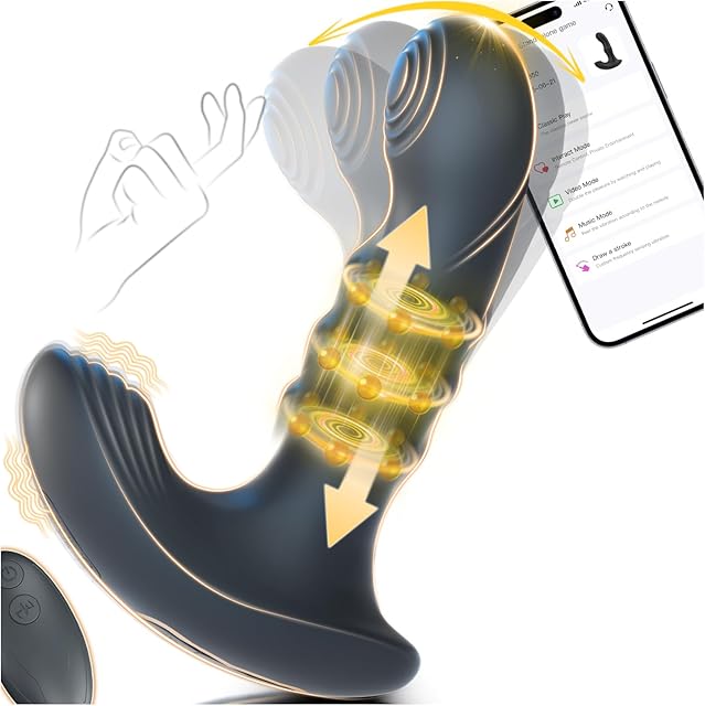 Wiggling Prostate Massager with Beaded Thrusting Ring, Vibrating Anal Butt Plug, App Remote Control Anal Male Adult Sex Toys for Men Women Couples, Fatdhu Anal Dildo Vibrator Sex Toy Game Play