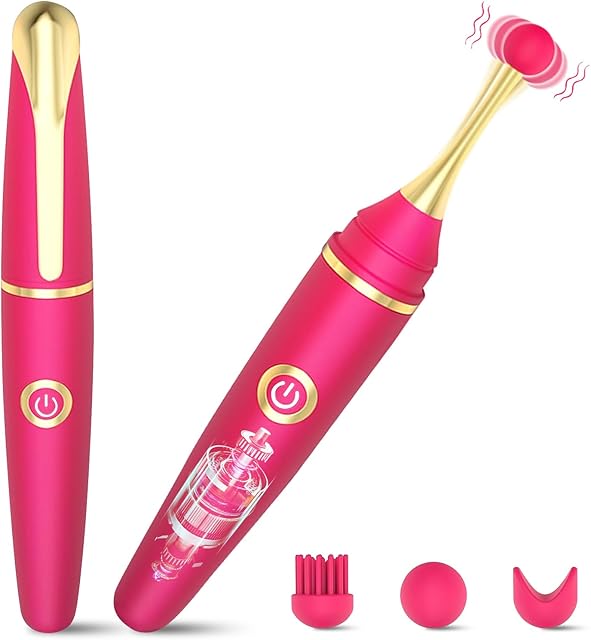 Vibrator Wand Female Adult Sex Toys for Women, 4 in 1 Squirting Vibrator with 10 Modes Pinpoint Clitoral G-Spot Dildo Nipple Stimulator High Frequency Mini Bullet Vibrators 3 Silicone Head