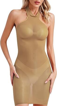 Women's Oil Glossy See Through Lingerie Dress High Stretch Hip Wrap Bodycon Dresses Nightwear
