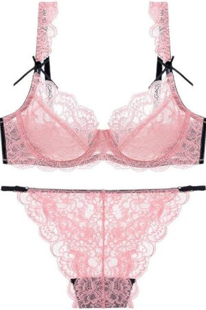 Women's Floral Lace Bra and Panty Set Sexy Underwire Ultra-Thin Bra Set Transparent Lingerie Set