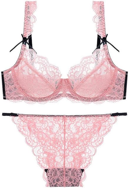 Women's Floral Lace Bra and Panty Set Sexy Underwire Ultra-Thin Bra Set Transparent Lingerie Set
