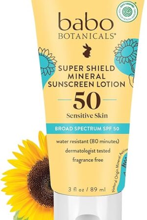 Babo Botanicals Sheer Mineral Sunscreen Lotion SPF 50 - Natural Zinc Oxide - Extra Sensitive Skin - Lightweight - Water Resistant - Fragrance-Free - EWG Verified- Sheer application