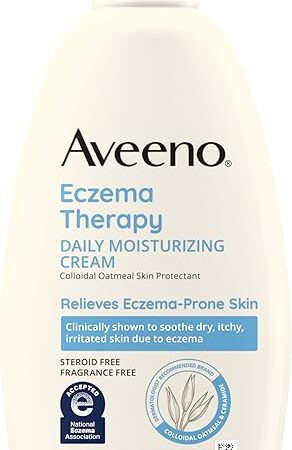 Aveeno Eczema Therapy Daily Moisturizing Body Cream for Sensitive Skin, Soothing Eczema Relief Cream, Colloidal Oatmeal & Ceramide for Dry & Itchy Skin, Steroid- & Fragrance-Free, 12 oz