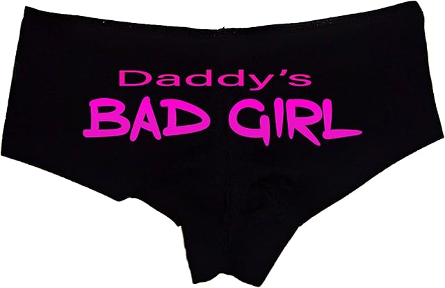 Daddys Bad Girl Booty Shorts Flirty Black Cotton Panties for Women, Cheeky Naughty Lingerie Gift S-3X