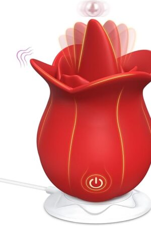 Clitoral Licking Tongue Rose Sex Toy Vibrator Stimulator for Women, Vibrating Rose Adult Women Couples Sex Toys with 10 Modes, Female Mini Clitoris Nipple Vibrator for Woman Her Pleasure (Red Rose)