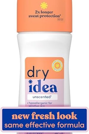 Dry Idea Roll-On Deodorant & Antiperspirant | 2X Longer Sweat Protection | 72-Hour Odor Protection | Unscented & Hypoallergenic for Sensitive Skin, 325 oz