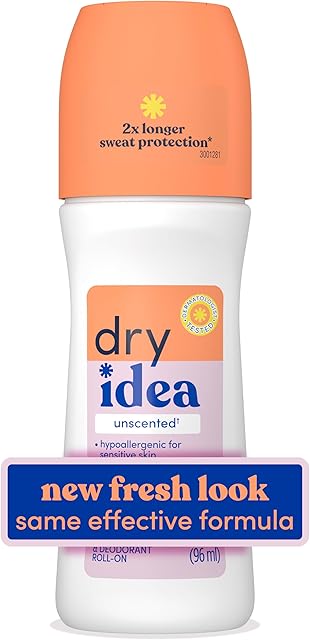 Dry Idea Roll-On Deodorant & Antiperspirant | 2X Longer Sweat Protection | 72-Hour Odor Protection | Unscented & Hypoallergenic for Sensitive Skin, 325 oz