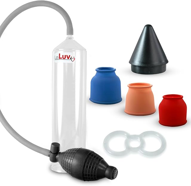 LeLuv Vacuum Pump Easyop Bgrip Ball Handle Bundle with 3 Sizes of Sleeve 1 Inch to 1.5 Inch, Number 3 (.5 Inch) Ring and Easy Loader Cone