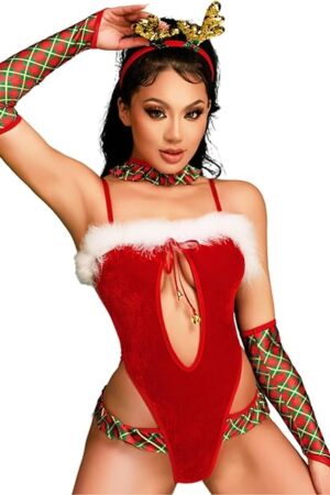 4Pc Christmas CostumeDeer Antler Headband, Bodysuit Outfits