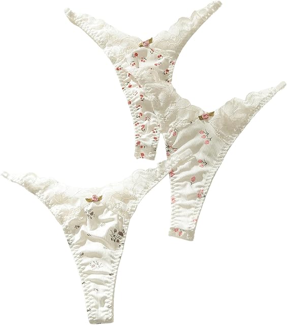 Women's 3 Pack Lace Underwear No Show Thong Low Rise Comfort Panties