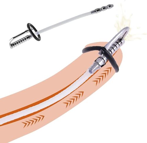 Estim Sound Flexible Urethral Penis Plug Hollow Urethral Sounds with Penis Ring, BDSM Toys Male Stimulate Male Masturbatuon Rod Silicone Tube Sex Toys Extreme Urethral Sex Toy for Men Gay
