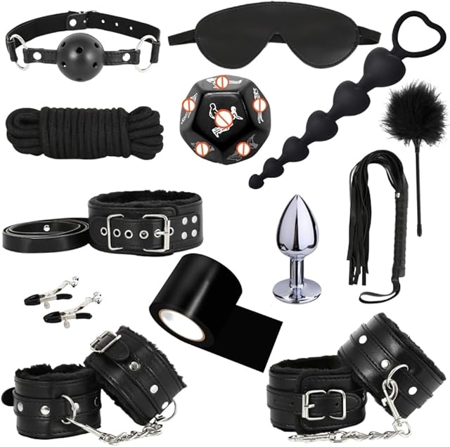 BDSM Restraints Bondage Kits 13 Pcs Sex Toys for Beginner Handcuffs Ankle Cuffs Collar Blindfold Anal Toys Play Adult SM Games for Couples