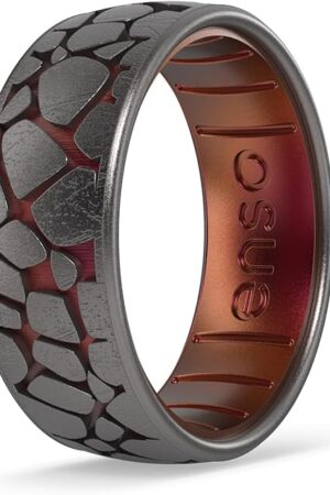 Enso Rings Etched Classic Silicone Rings - Natural Forces Collection - Comfortable and Flexible Design - Bedrock - Platinum/Poseidon - Size 11