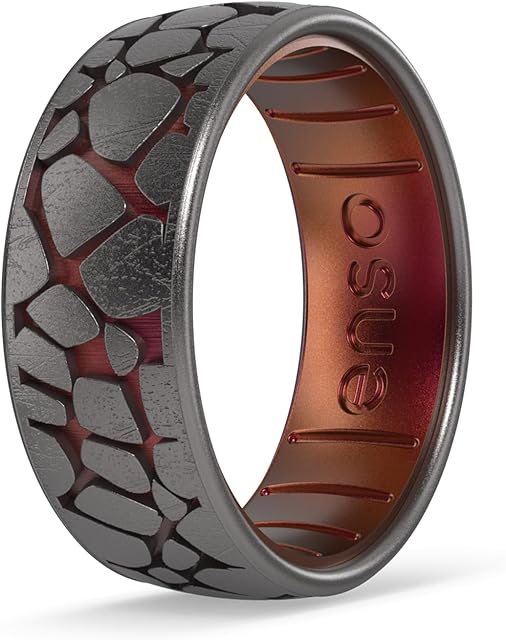 Enso Rings Etched Classic Silicone Rings - Natural Forces Collection - Comfortable and Flexible Design - Bedrock - Platinum/Poseidon - Size 11
