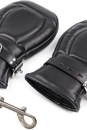 HuiZhi Leather Restraints Mitts Adult SM Game Boxing Hand Wraps Bondage Hand-Cuffs Fetish Sex Toys Abusing Glove (Black)