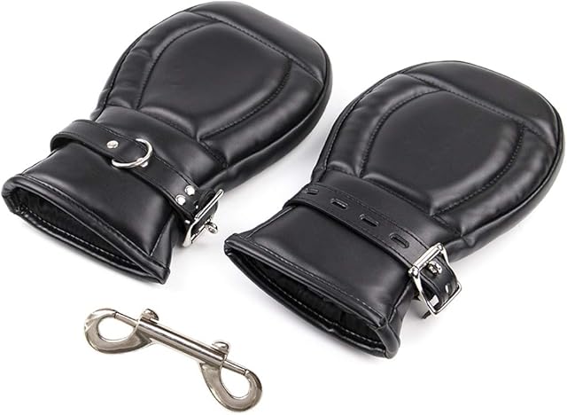 HuiZhi Leather Restraints Mitts Adult SM Game Boxing Hand Wraps Bondage Hand-Cuffs Fetish Sex Toys Abusing Glove (Black)