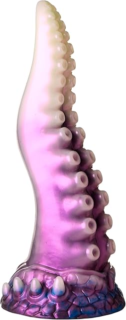 Astropus Tentacle Silicone Dildo for Men, Women & Couples Fantasy Dildo & Strong Suction Cup Base Harness Compatible, Stimulating Textures 1 Piece, White & Purple