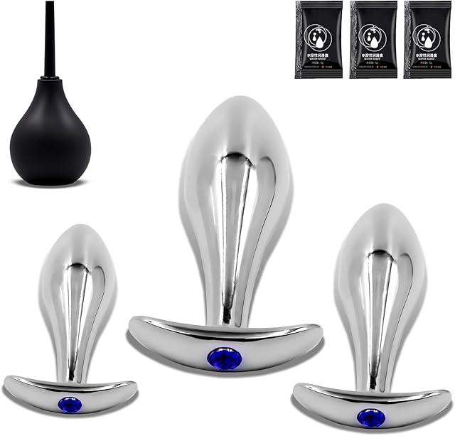 Anal Plug Beginner Set - 3 PCS Jewel Butt Plugs Sex Toy Anal Training Kit- G Spot Anal Sex Adult Toy for Beginner Adult Unisex Women and Men Couple?Blue?