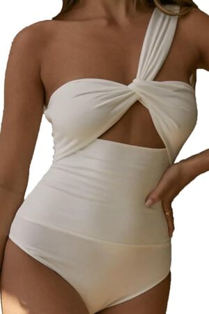Women's Cut Out Asymmetrical One Shoulder Ruched Skinny Bodysuit Top Sexy Sleeveless Body Suits Party Night Clubwear