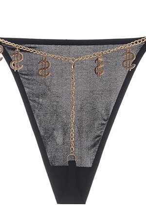 Women's G-String Thongs Briefs Metal Chain Low-Rise T-Back Sexy Panties Lace Mesh Hollow out Panty Underpant