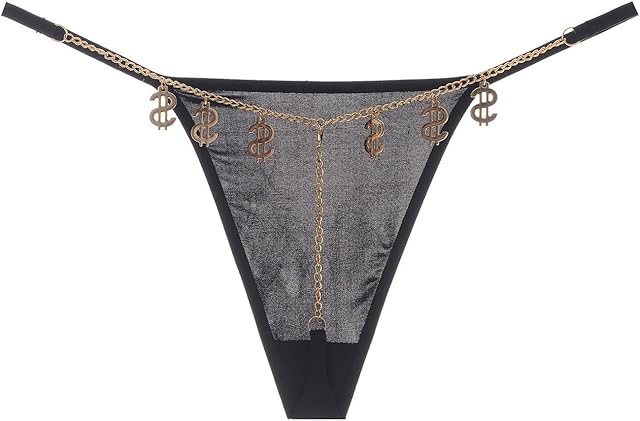 Women's G-String Thongs Briefs Metal Chain Low-Rise T-Back Sexy Panties Lace Mesh Hollow out Panty Underpant