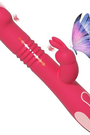 Vibrator Adult Sex Toys for Women Waterproof & Rechargeable Realistic Silicone Dildo Vibrator with 3 Thrusting & 10 Vibrating Modes Rabbit Vibrators Adult Sex Toy for Women and Couple Red