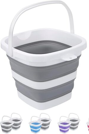Collapsible Bucket, 5L 13Gallon Small Cleaning Mop Buckets for Household Outdoor Car Washing Tub Plastic Foldable Portable Camping Beach Sand Water Pot Pail Space Saving Square